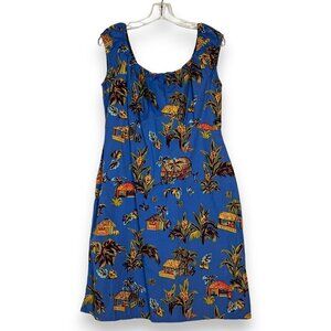 Vintage Hilo Hattie Hawaiian Dress Blue Tropical Hawaii Retro Medium